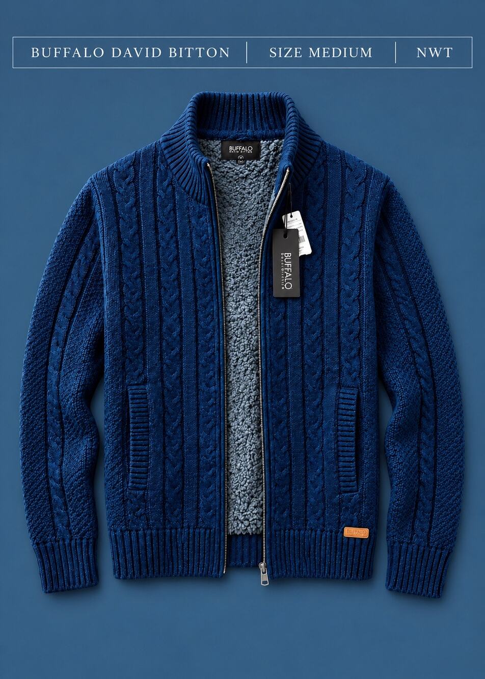 Buffalo David Bitton Sherpa Lined
Cable Knit Zip Sweater Jacket Mens M
NWT